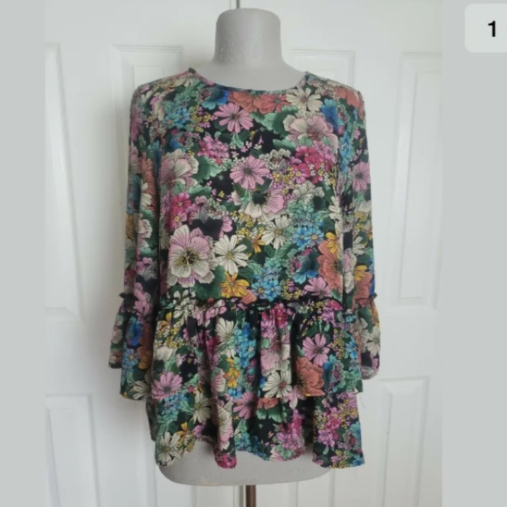 Flint & Moss Floral Top Peasant Bojo Sheer Blouse